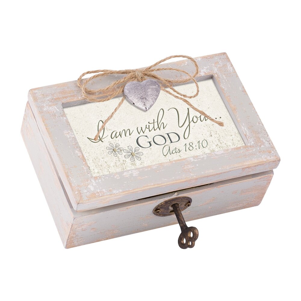 5758 I Am with You God Natural Taupe Jewelry Music Box Plays Amazing Grace